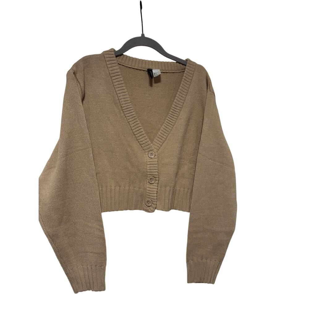 H&M Divided Beige Cropped Button Front Cardigan Women’s Balloon Sleeve - Picture 5 of 9